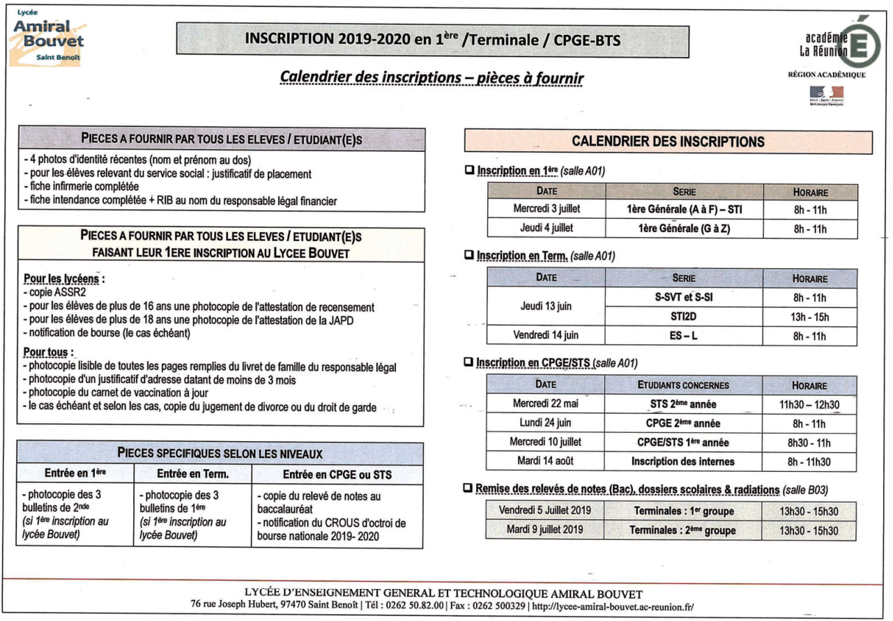 Fiches D’inscriptions | Lycée Amiral Bouvet